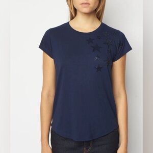 Zadig & Voltaire — Skinny Rain Stars Strass Tee in Navy. Size Small.